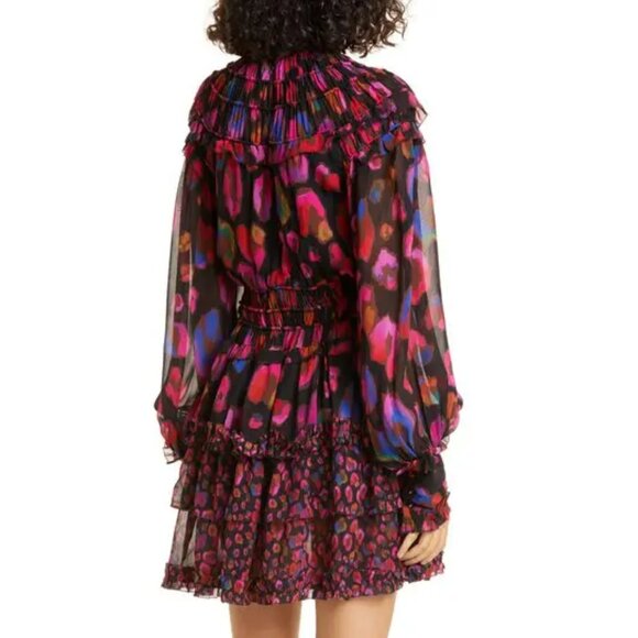 Farm Rio iridescent leopard print ruffle long sleeve dress NWT - Picture 3 of 13